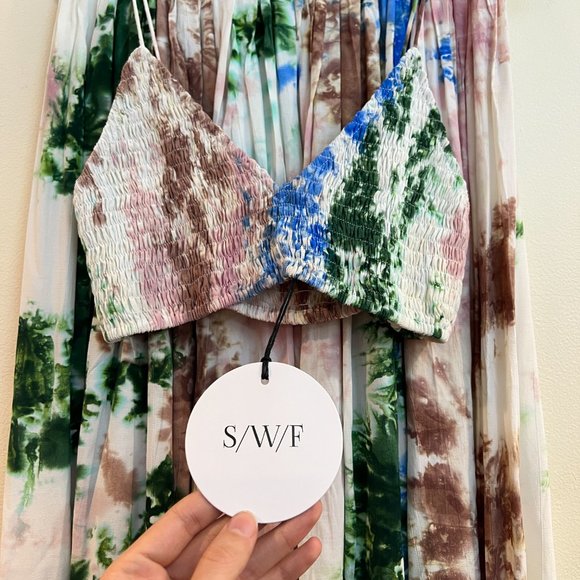 S/W/F Pastel Tie Dye Designer Bohemian Maxi Skirt Tank Top Set in Skyline XS NWT - Picture 3 of 6